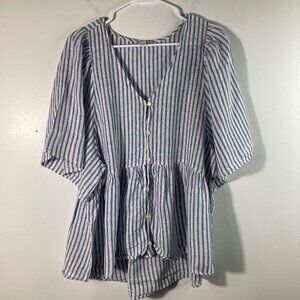 Womens Cato Boho Peplum‎ Striped Top White Blue Gold 18/20W NWT